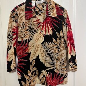Tropical Leaf Print Button-Up Shirt sz 16